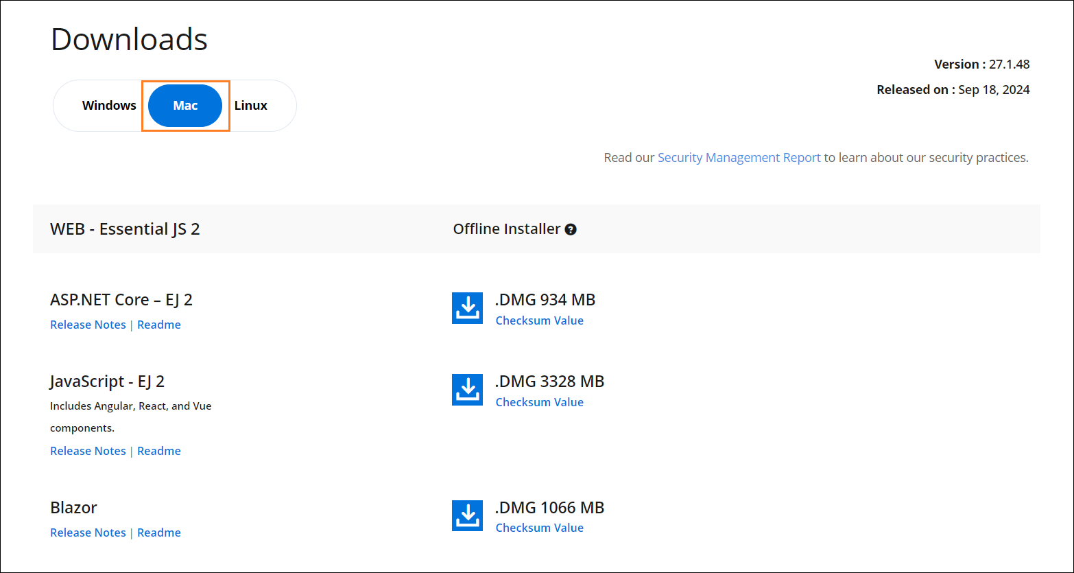 Syncfusion Mac DMG download option