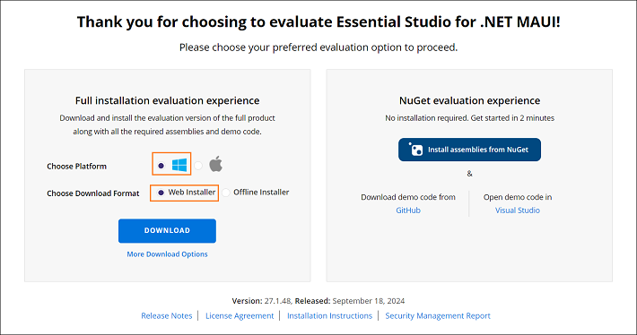 Trial and downloads of Syncfusion Essential Studio