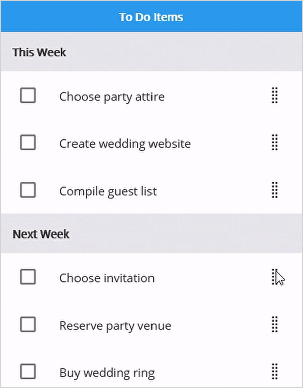 Item reordering by drag and drop