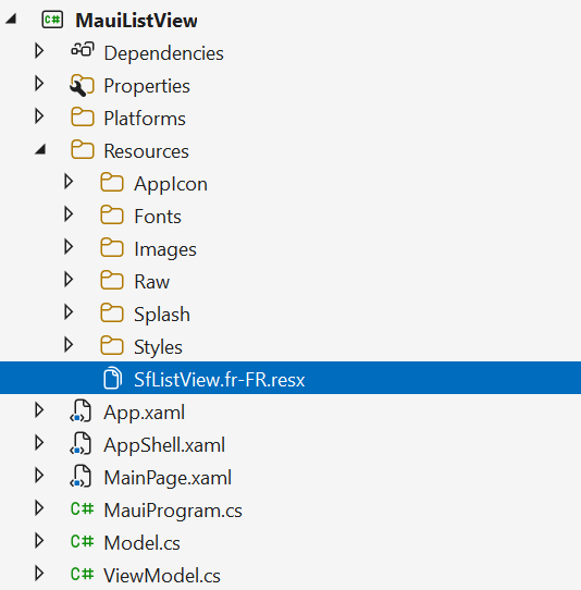 Syncfusion .NET MAUI ListView Shows the added resource file for french language