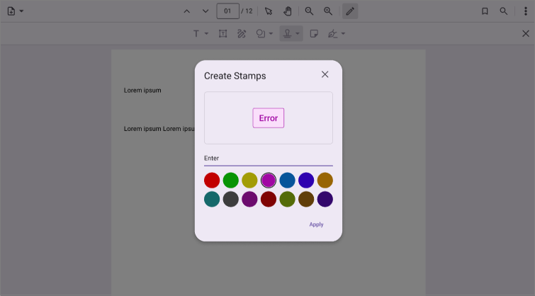 Custom stamp modal view desktop