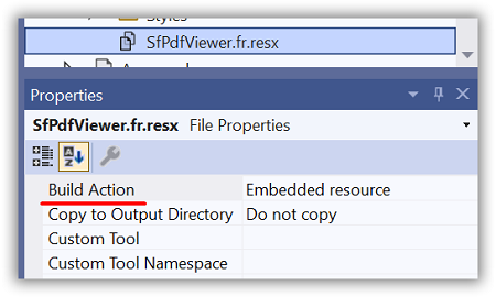 Build action of resource file