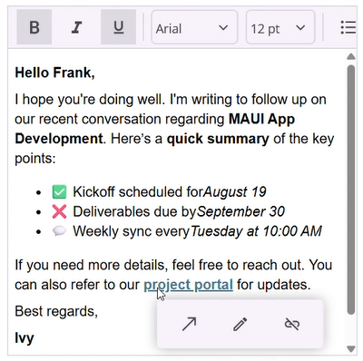 .NET MAUI Rich Text Editor Link Quick Tooltip
