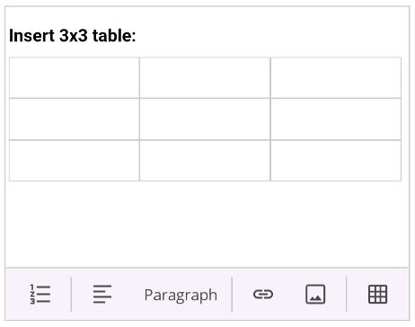 .NET MAUI Rich Text Editor inserting a table