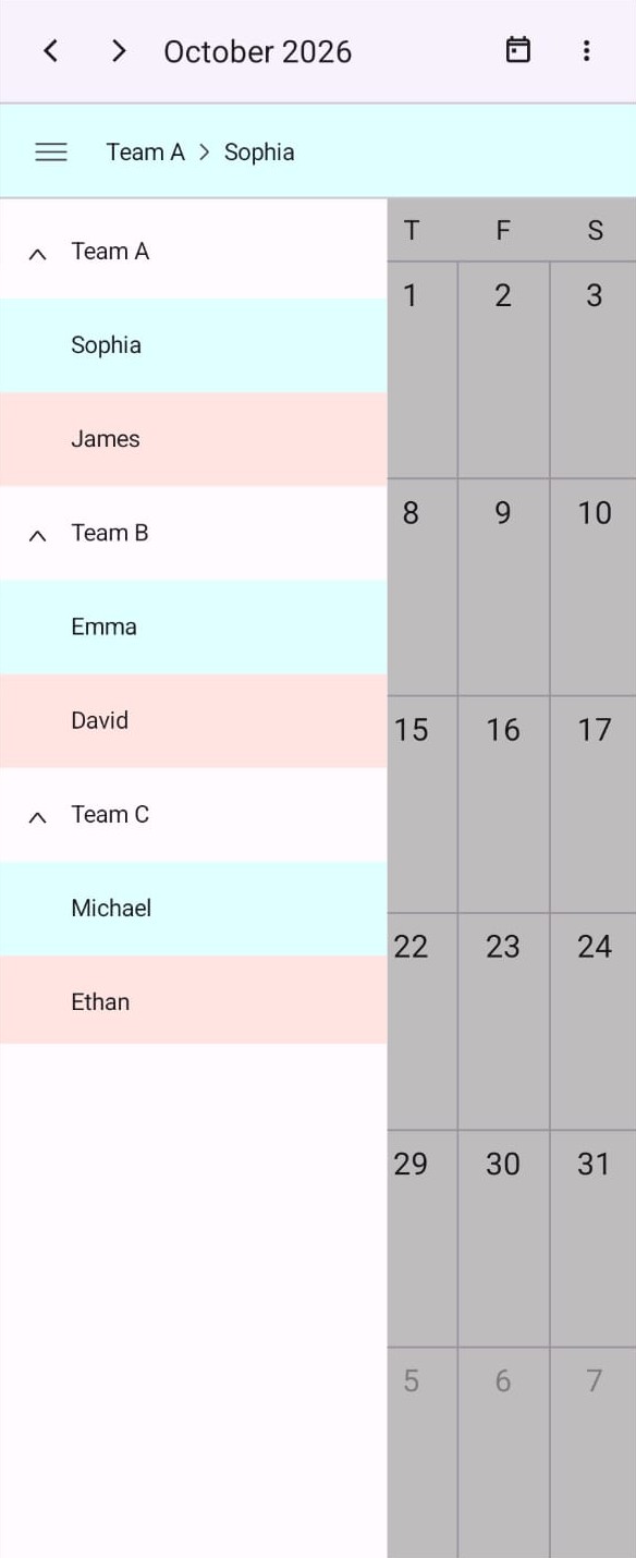 Adaptive header for hierarchical resources in month view in .NET MAUI Scheduler