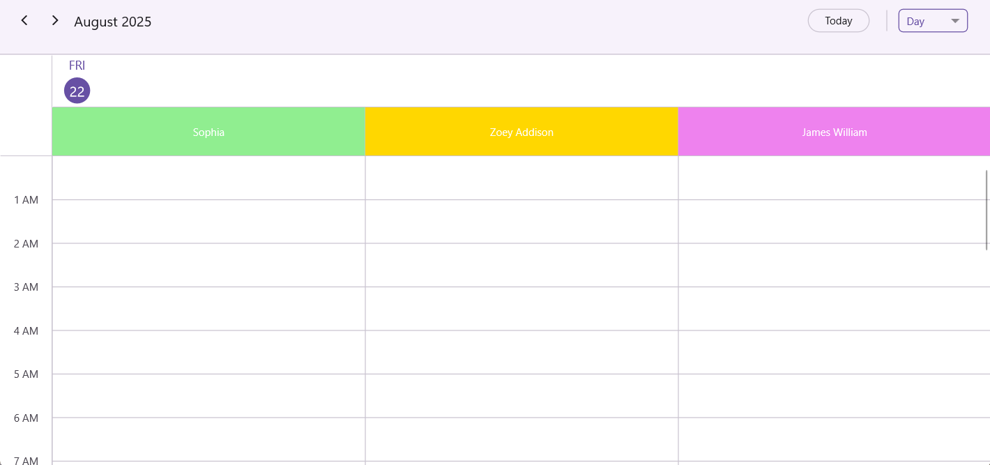 Resource Grouping By Date in Days View in .NET MAUI Scheduler.