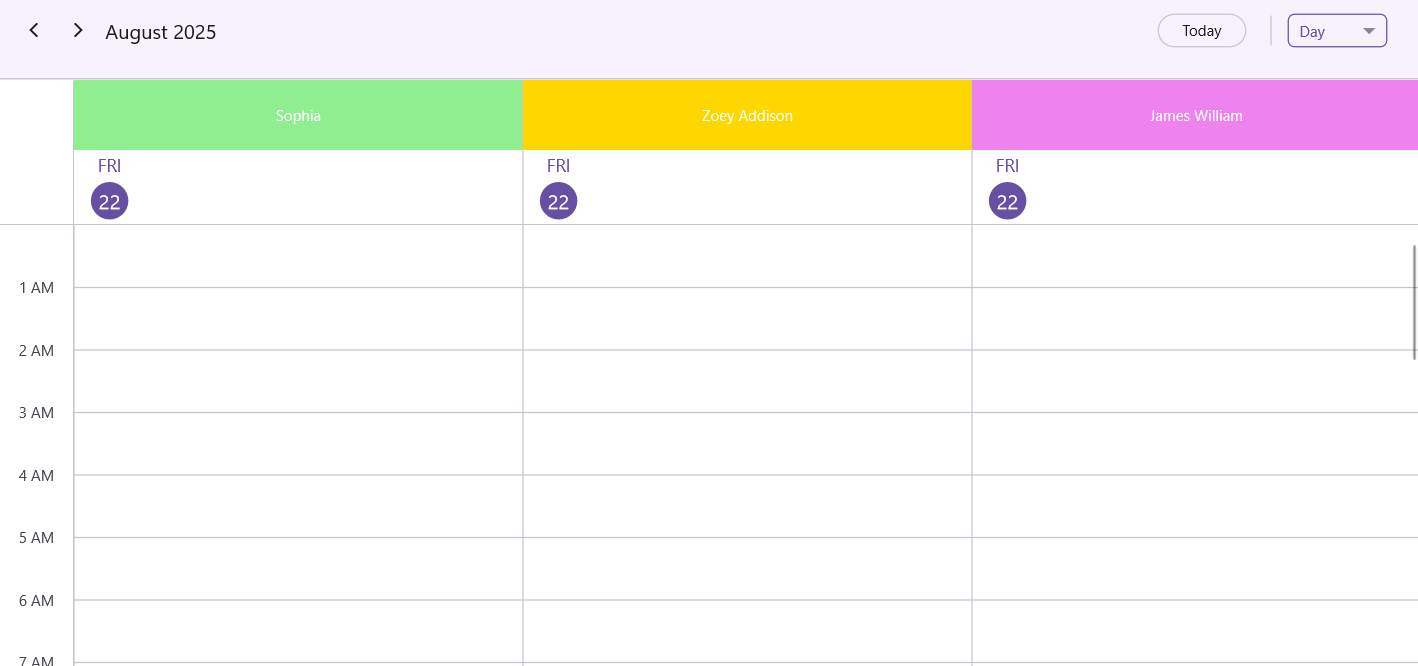 Resource Grouping By Resource in Days View in .NET MAUI Scheduler.