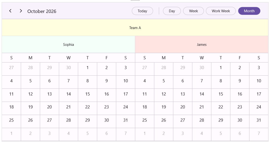Horizontal resource grouping for hierarchical resources in month view in .NET MAUI Scheduler