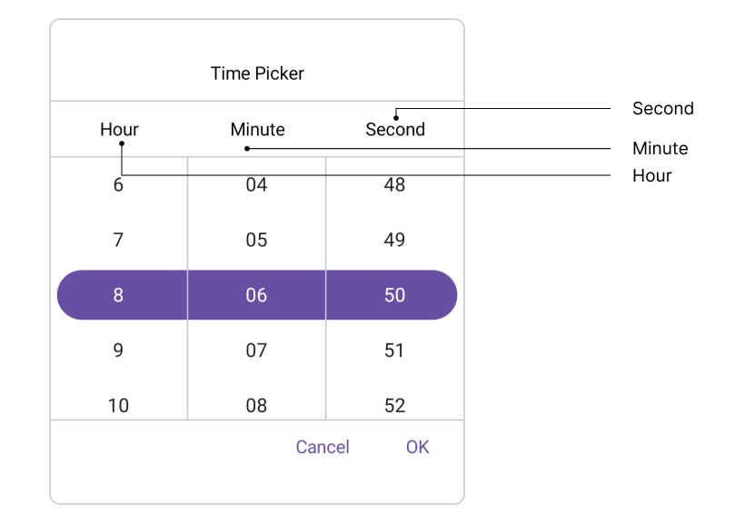 Column Header Layout in .NET MAUI Time Picker.