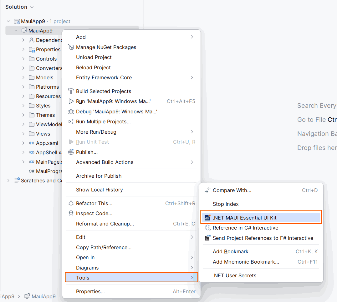 Syncfusion Essential UI Kit for .NET MAUI Context menu in MAUI