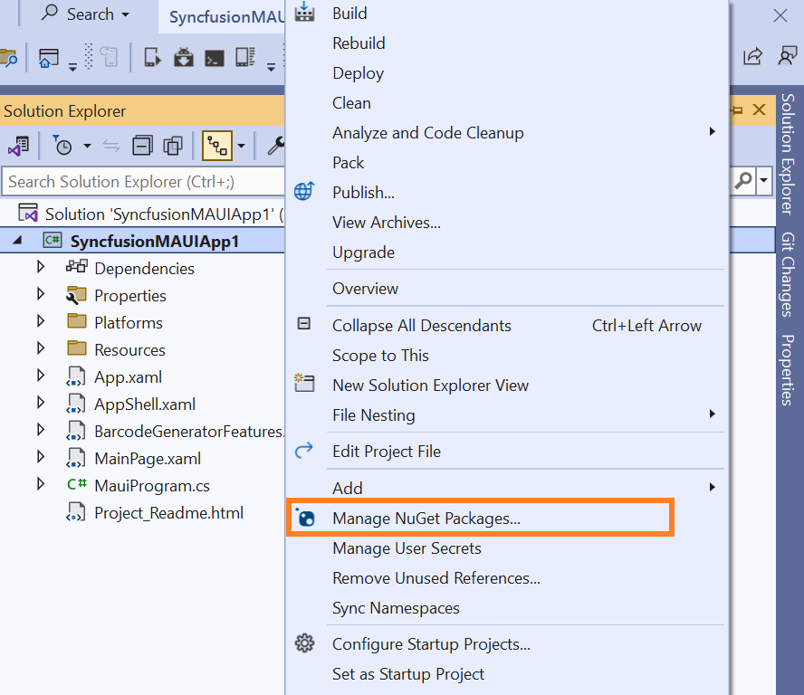 Manage NuGet packages add-in