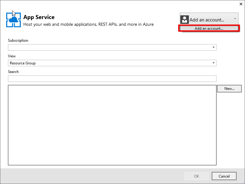 Azure web app Installation - Add Account