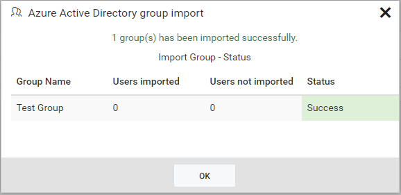 Success message after imported the Azure Active Directory groups