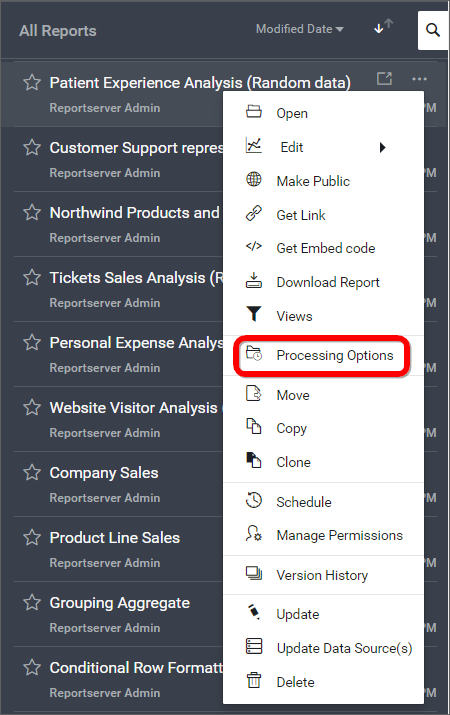 Choose Report Processing Option