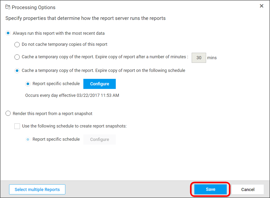 Save Report Processing Option for multiple Reports/Categories