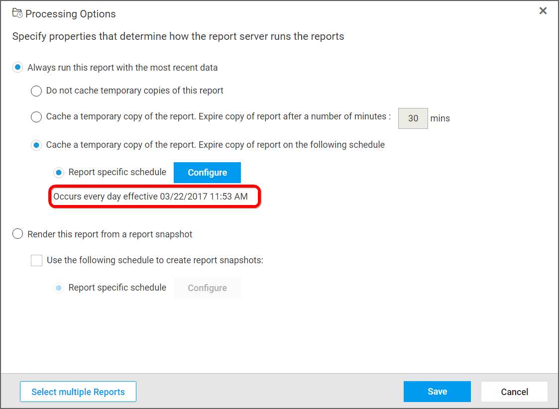 Add Report Processing Option Schedule Message
