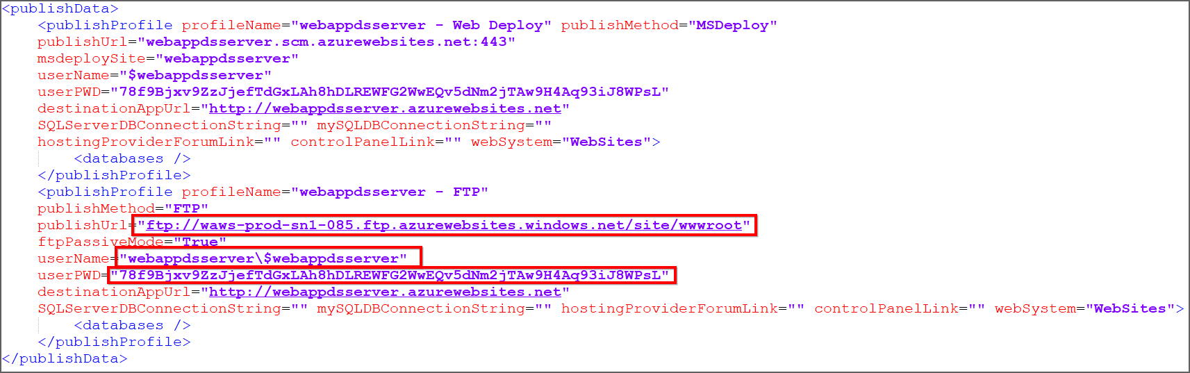 FTP Publish profile details