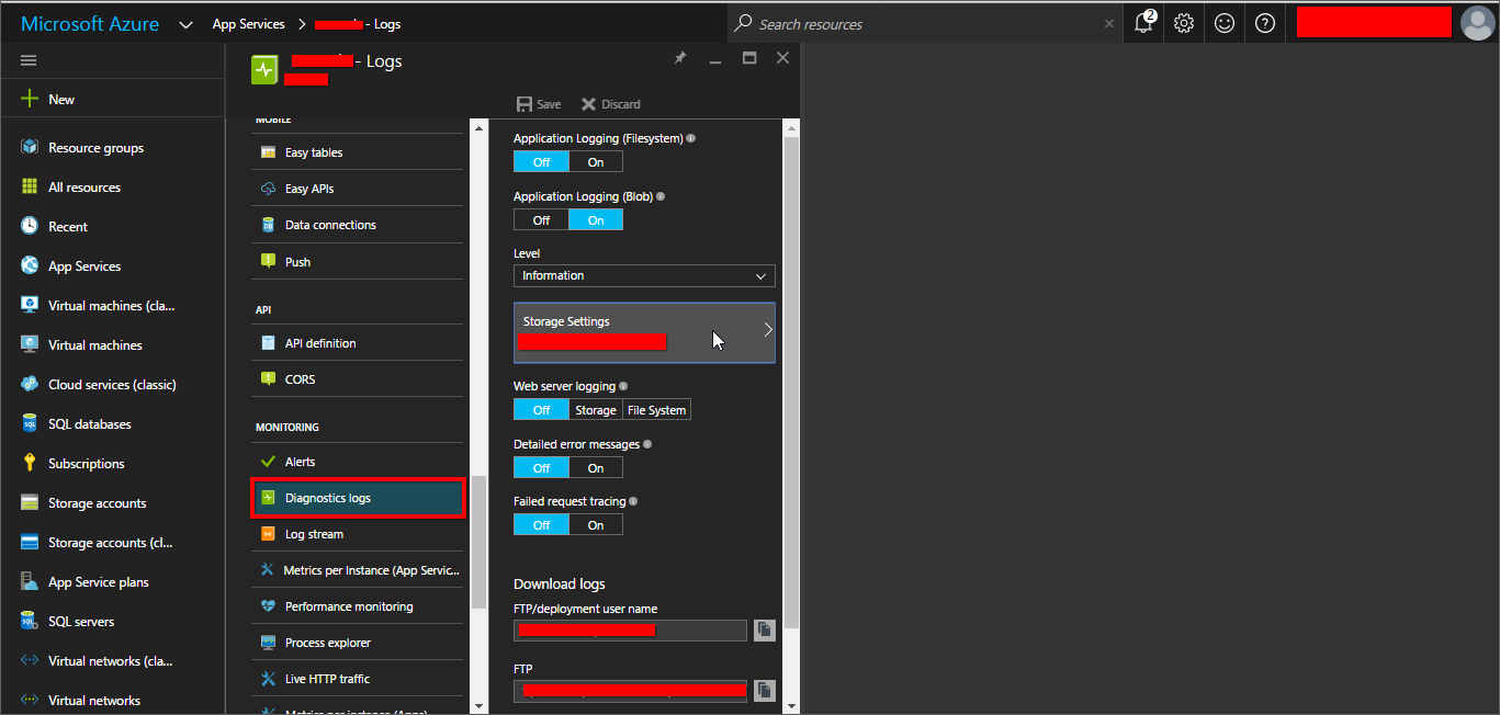 Azure web app Installation - Application log