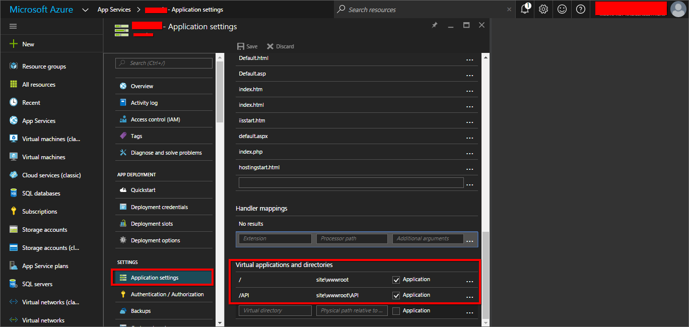 Azure web app Installation - Virtual Directory