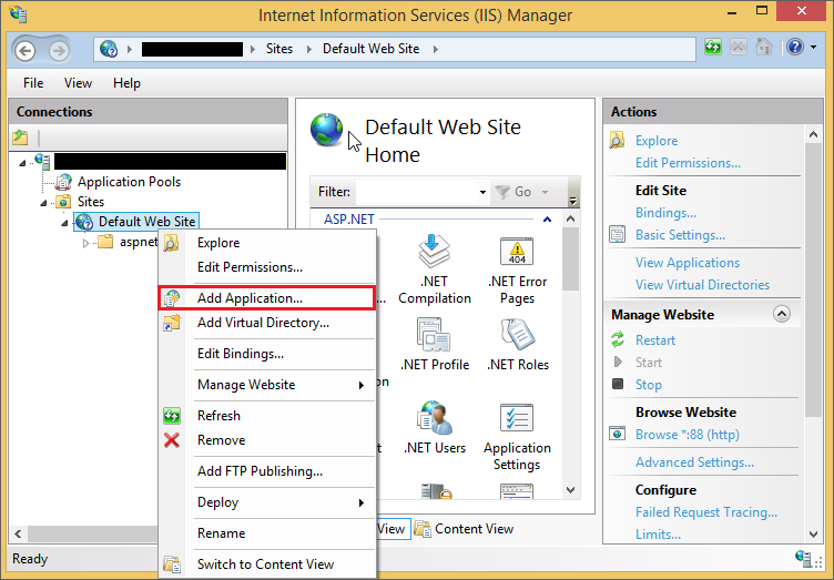 Host Report Server as application in IIS - Add Application