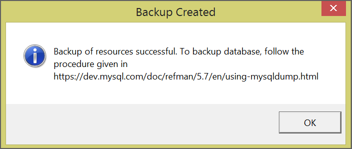 Backup Utility MySQL Success