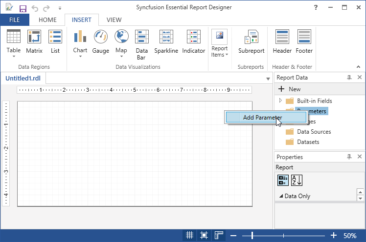 Add Parameter | ReportDesigner | wpf | Syncfusion