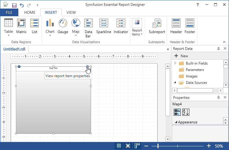 Draw Map Report Item | ReportDesigner | wpf | Syncfusion