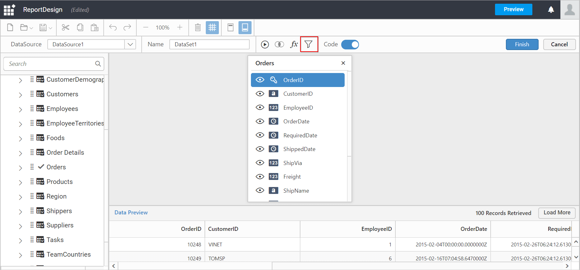 Query filter icon