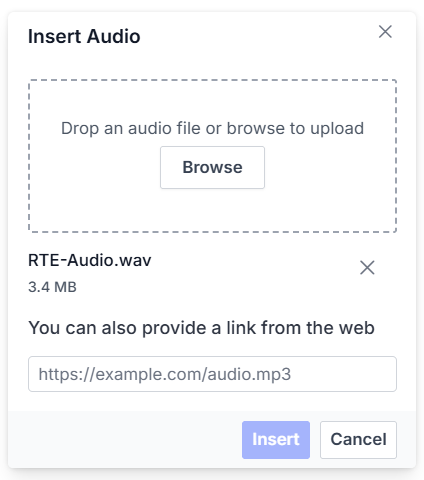 Angular Rich Text Editor Audio delete