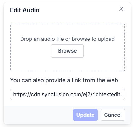 Angular Rich Text Editor Audio replace