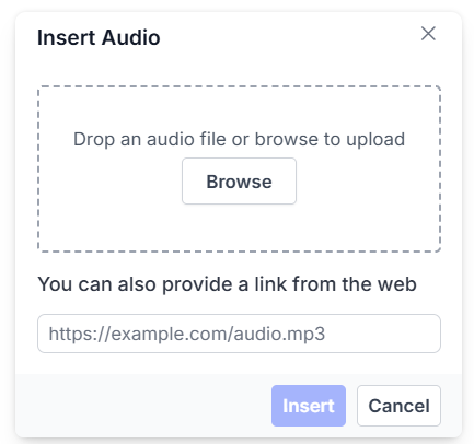 Angular Rich Text Editor Audio insert