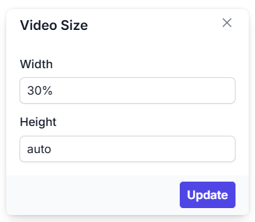 Angular Rich Text Editor Video dimension