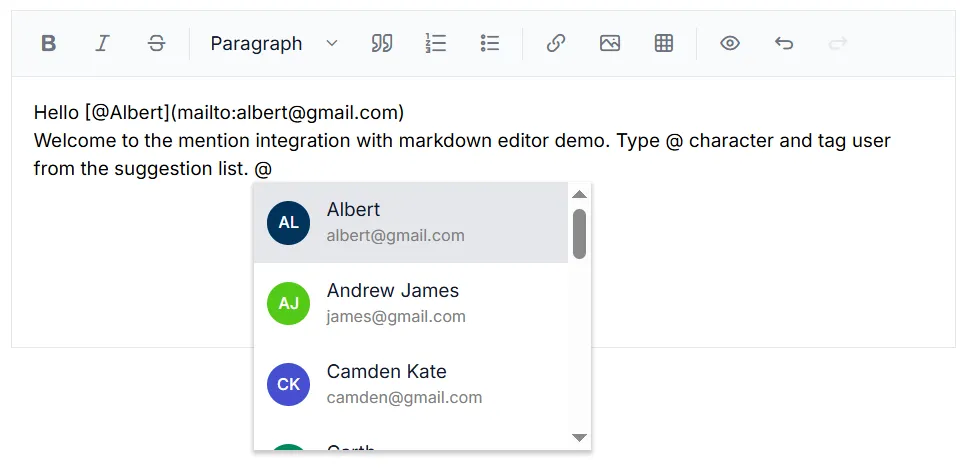 Blazor Markdown Editor with Mention Support