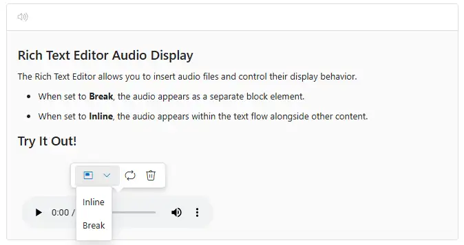 Blazor RichTextEditor audio display