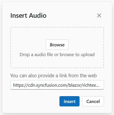 Blazor RichTextEditor insert audio from web