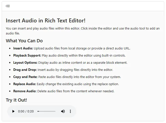 Blazor RichTextEditor audio