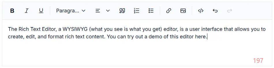 Blazor RichTextEditor with customizing character count display
