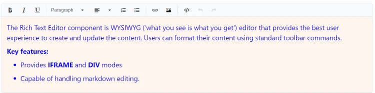 Blazor RichTextEditor with customizing editor content
