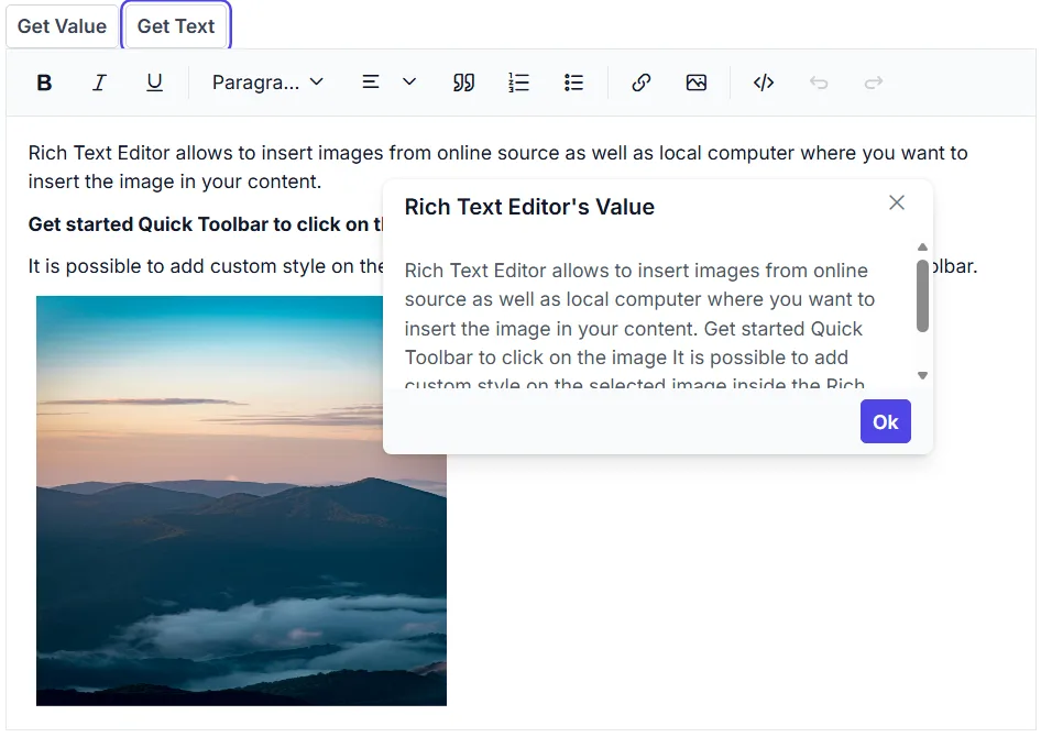Blazor Rich Text Editor to Get Text