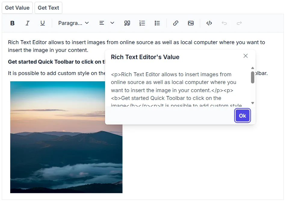 Blazor Rich Text Editor to Get Value