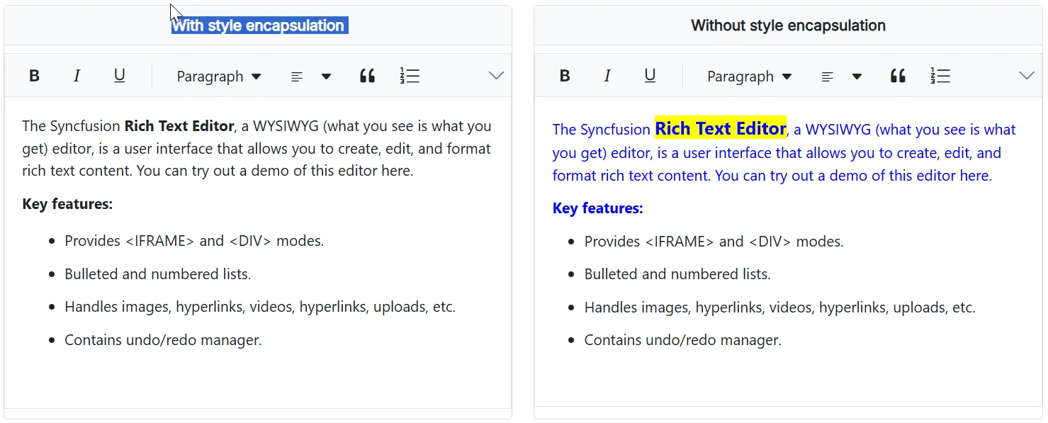 Blazor RichTextEditor With style encapsulation