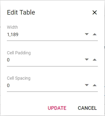 Blazor RichTextEditor displaying table properties