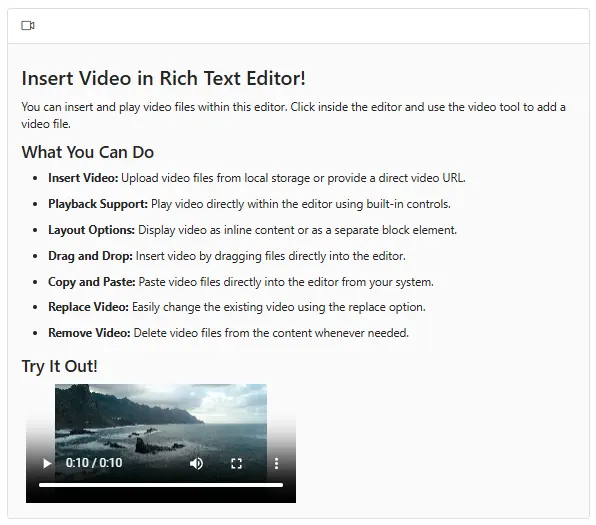 Blazor RichTextEditor insert video
