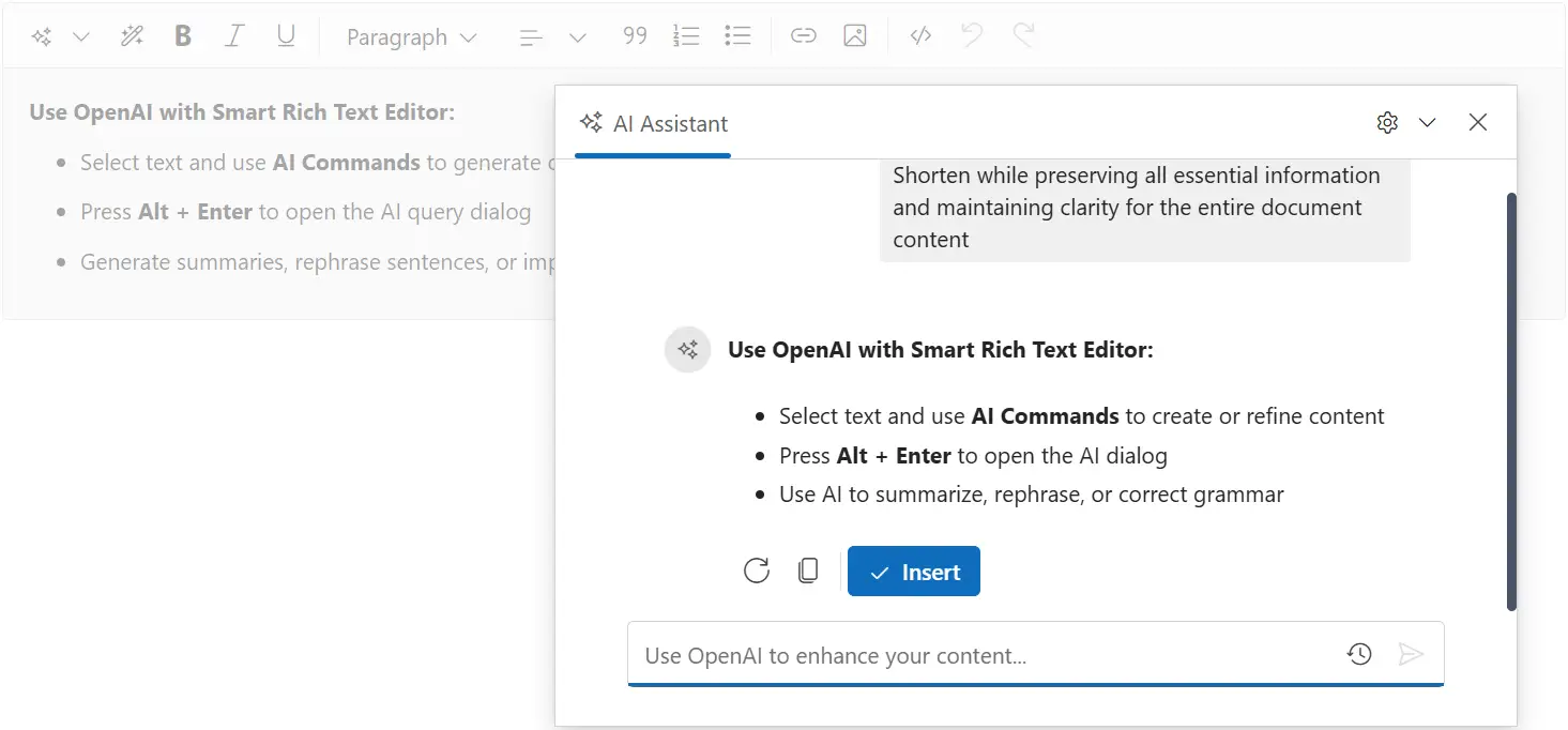 Smart Rich Text Editor OpenAI Integration