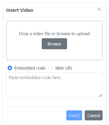 Javascript Rich Text Editor Embed URL Video insert