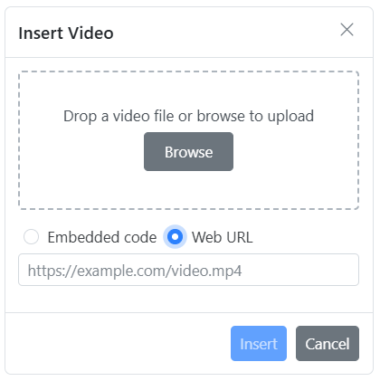Javascript Rich Text Editor Video insert