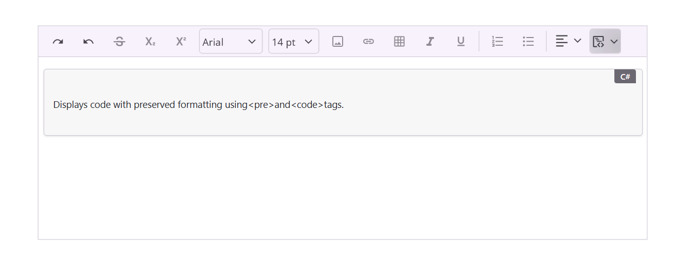 .NET MAUI Rich Text Editor Code Block