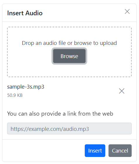 JavaScript Rich Text Editor Audio delete