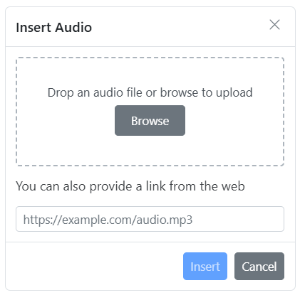 JavaScript Rich Text Editor Audio insert