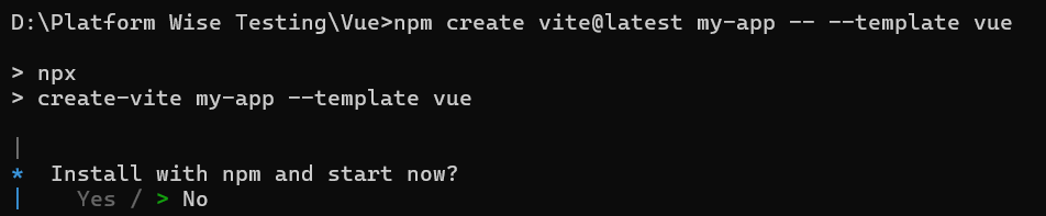 Vite project creation prompt